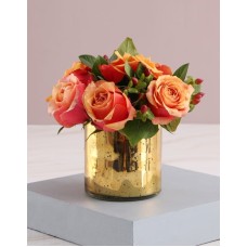Cherry Brandy Roses in Golden Vase