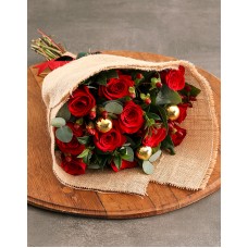 Red Roses with Golden Baubles (12 Roses)