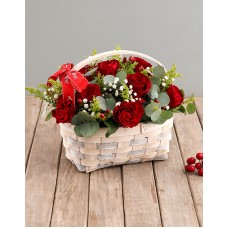 Red Roses in Wooden Basket