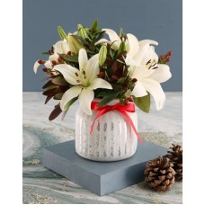 White Asiflorum Lilies in Dainty White Vase
