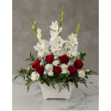 Festive White and Red Gladioli Arrangement