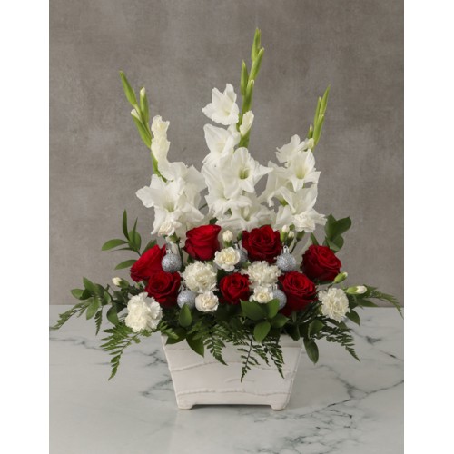 Festive White and Red Gladioli Arrangement