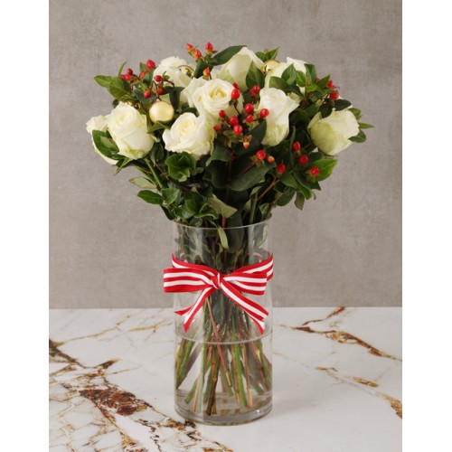 Tis The Season White Rose Bouquet (Standard)