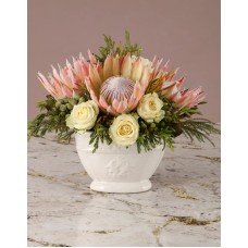 Whimsical Protea and White Rose Bouquet