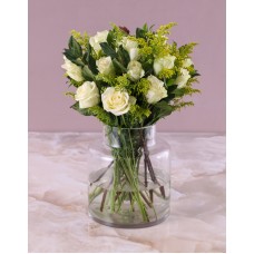 White Roses In Round Modern Vase