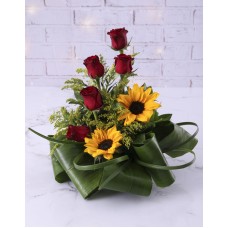 Beautiful Sunflower And Rose Arrangement