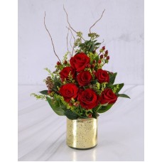 Grand Golden Red Roses Arrangement