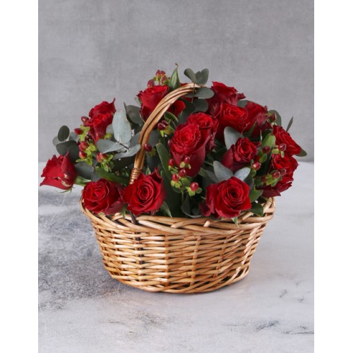 Radiant And Bright Red Rose Basket
