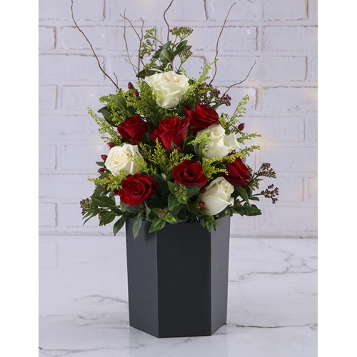 Classic Red And White Rose Arrangement