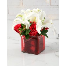 Red And White Rose And Lily Arrangement (Standard)