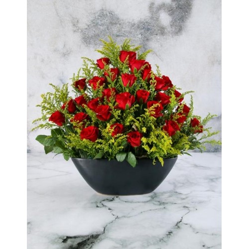 Black Boat Vase Floral Arrangement (STANDARD)