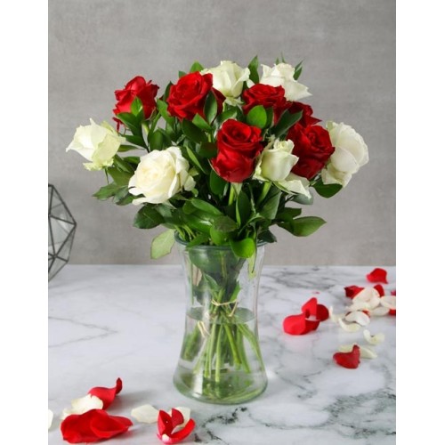 Romantic Red And White Rose Arrangement (12 Roses)