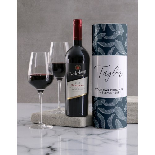 Personalised Feather Blues Wine Tube (Nederburg)