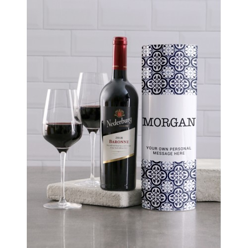 Personalised Blue Azulejo Wine Tube (Nederburg)