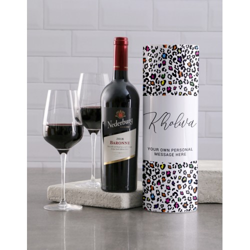Personalised Colourful Leopard Print Wine Tube (Nederburg)