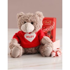 Personalised Heart Hugs Teddy And Lindt Hamper