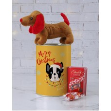Personalised Kids Festive Dog Teddy Tin (CHOC)