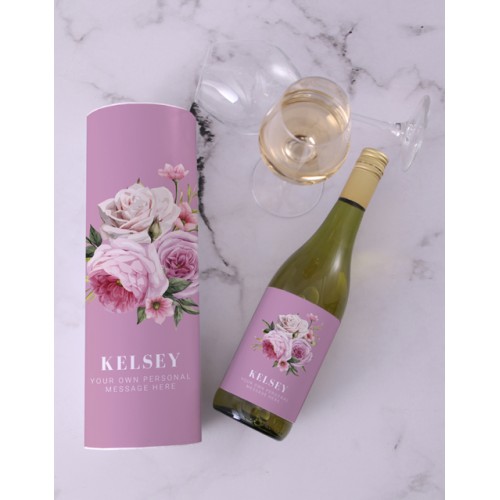 Personalised Pink Rose Sophie Sauv Blanc Wine (STANDARD)
