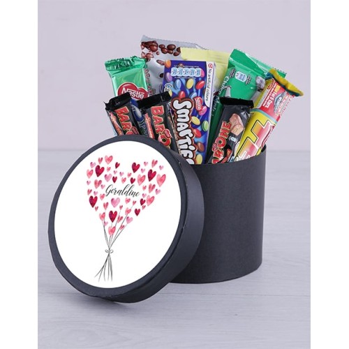 Personalised Bunch of Hearts Hat Box (Cadbury Choc)