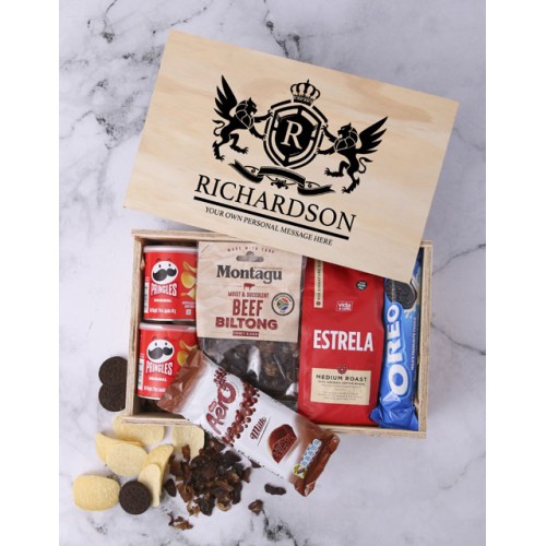 Personalised Coat of Arms Man Crate (Snacks)