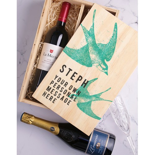 Personalised Swallow Printed Wine Duo Crate