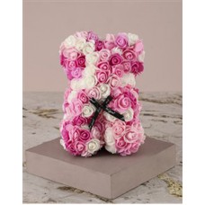 Pink and White Foam Rose Teddy in Case