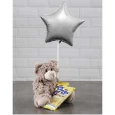 Brown Teddy And Silver Star Balloon Hamper (Bubbles)