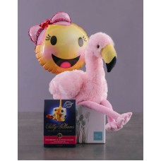 Fluffy Flamingo In Box With Balloon