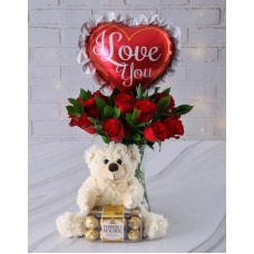 Romantic Rose And Teddy Vase Set