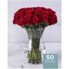 Crimson Roses In A Hurricane Vase (50Roses)