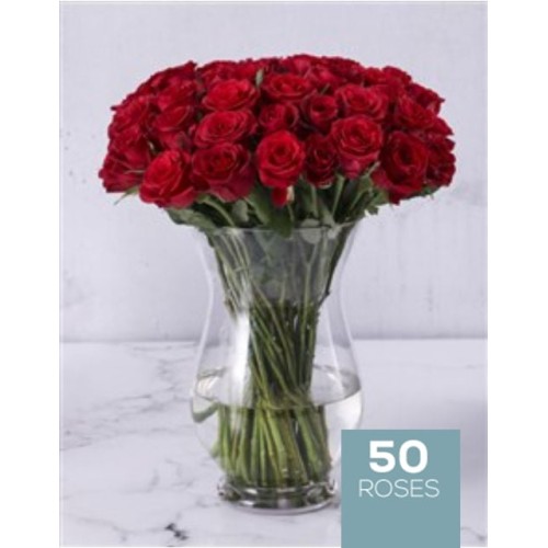 Crimson Roses In A Hurricane Vase (50Roses)