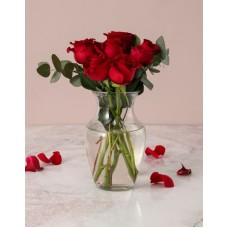 Red Roses In Clear Carafe Vase