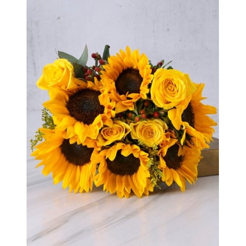 Sunflower and Gum Leaf Bouquet