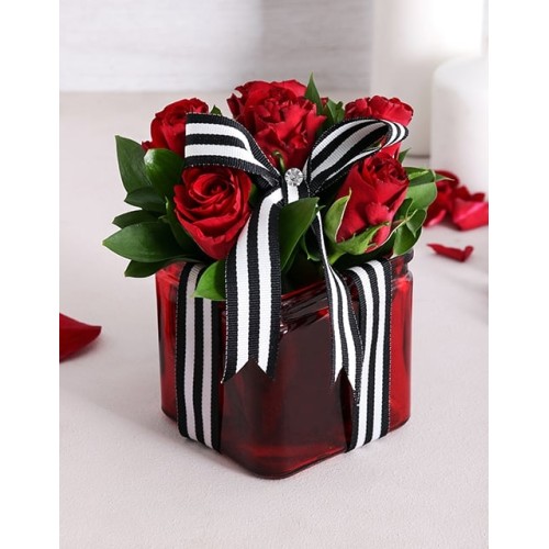 All Tied Up Red Rose Arrangement (6 Roses)