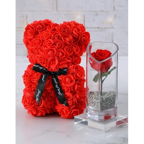 Single Red Rose And Teddy