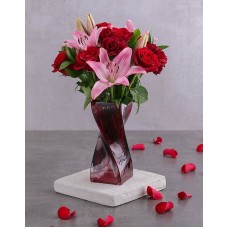 Valentine Blooms In Red Twisted Vase