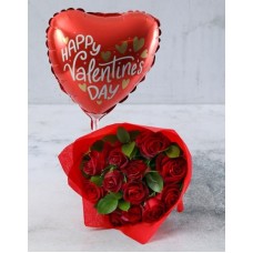 Radiant Red Rose Bouquet With Heart Balloon (12 Combo)