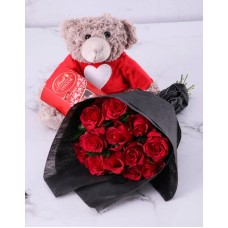 Beary Cute Red Rose Bouquet