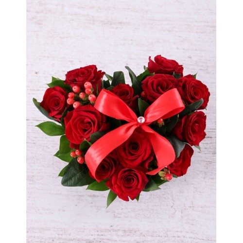 Red Heart Roses In Pot
