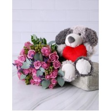 Valentines Pink Blooms And Cuddles Set