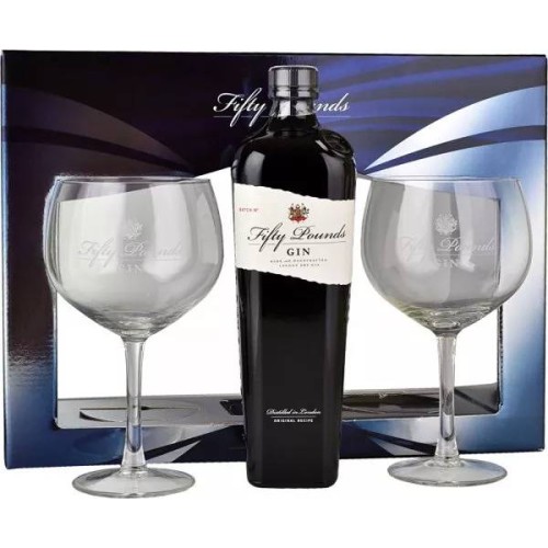 Fifty Pounds Gin 70cl with 2 Glasses Gift Set