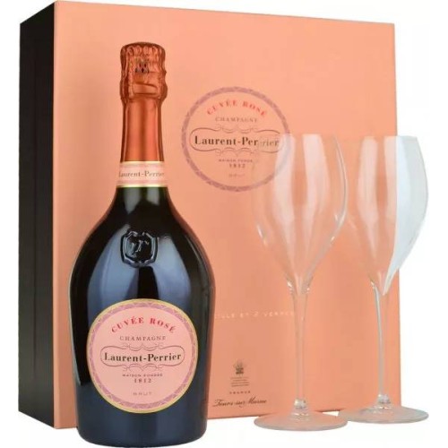 Laurent Perrier Rose NV Champagne 75cl with 2 Glasses Gift Set
