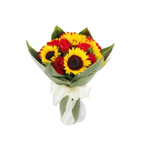 8 Red Roses and 5 Sunflower Bouquet