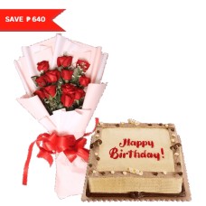 8x8 Mocha Dedication Cake with Flowers