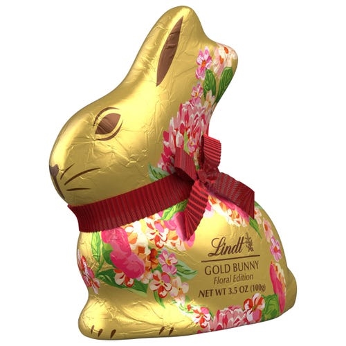 Milk Chocolate Lindt Floral GOLD BUNNY (3.5 oz) 2 pc