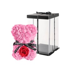 Rose Bear with Red Flower Pink (25cmH)