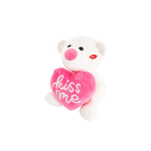 Kiss Me Teddy Bear Mini Plush Toy Pink & White (14cmST)