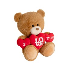 Teddy Bear Barney w Triple Love Hearts Brown (25cmST)