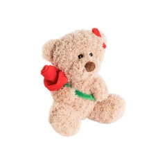 Mrs Teddy Bear w Red Rose Brown (20cmST)