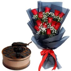 24 Pink Rose with Black Forest Cake by Red Ribbon